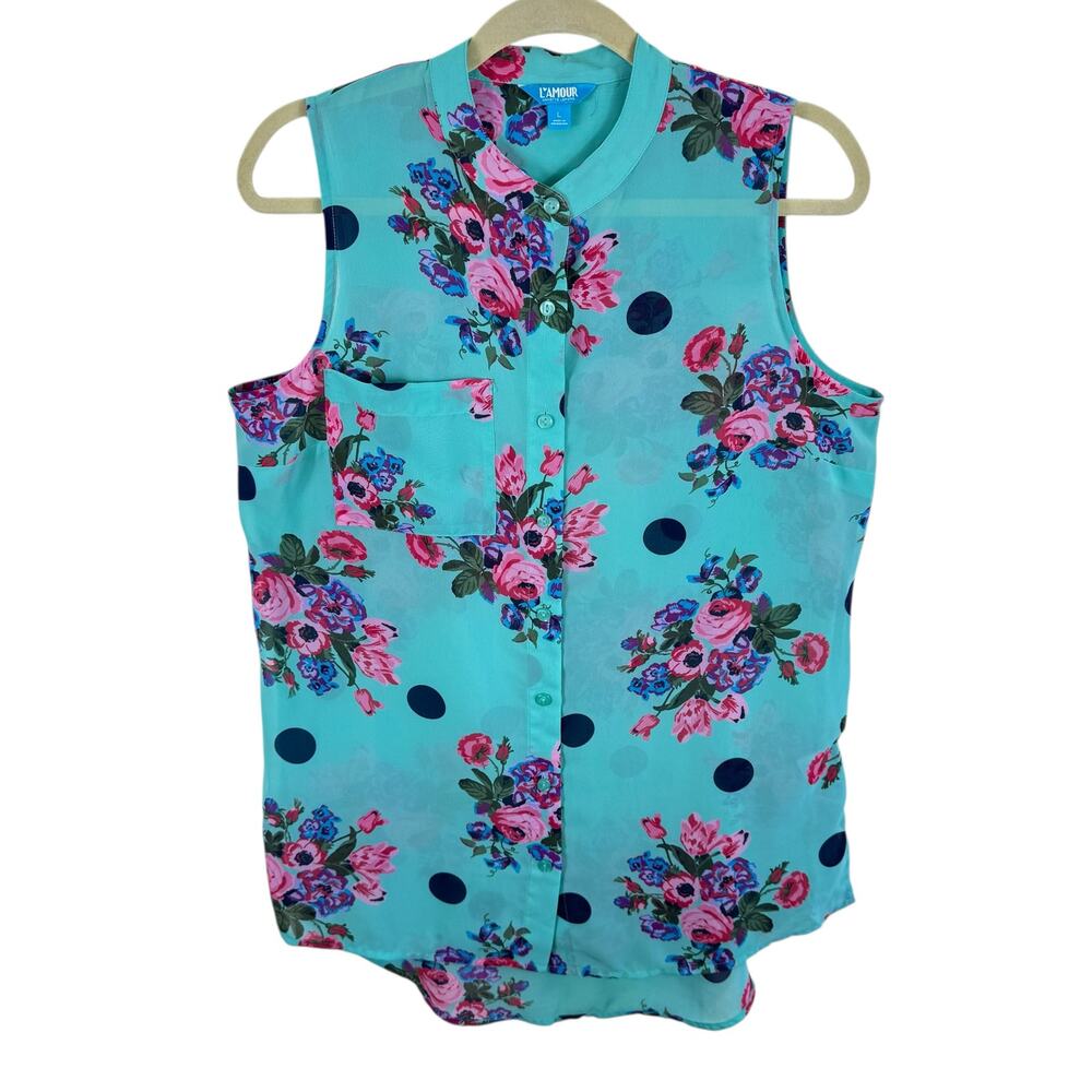 L'Amour‎ Nanette Lepore NWOT Aquamarine Floral Sleeveless Sheer Chiffon Blouse L